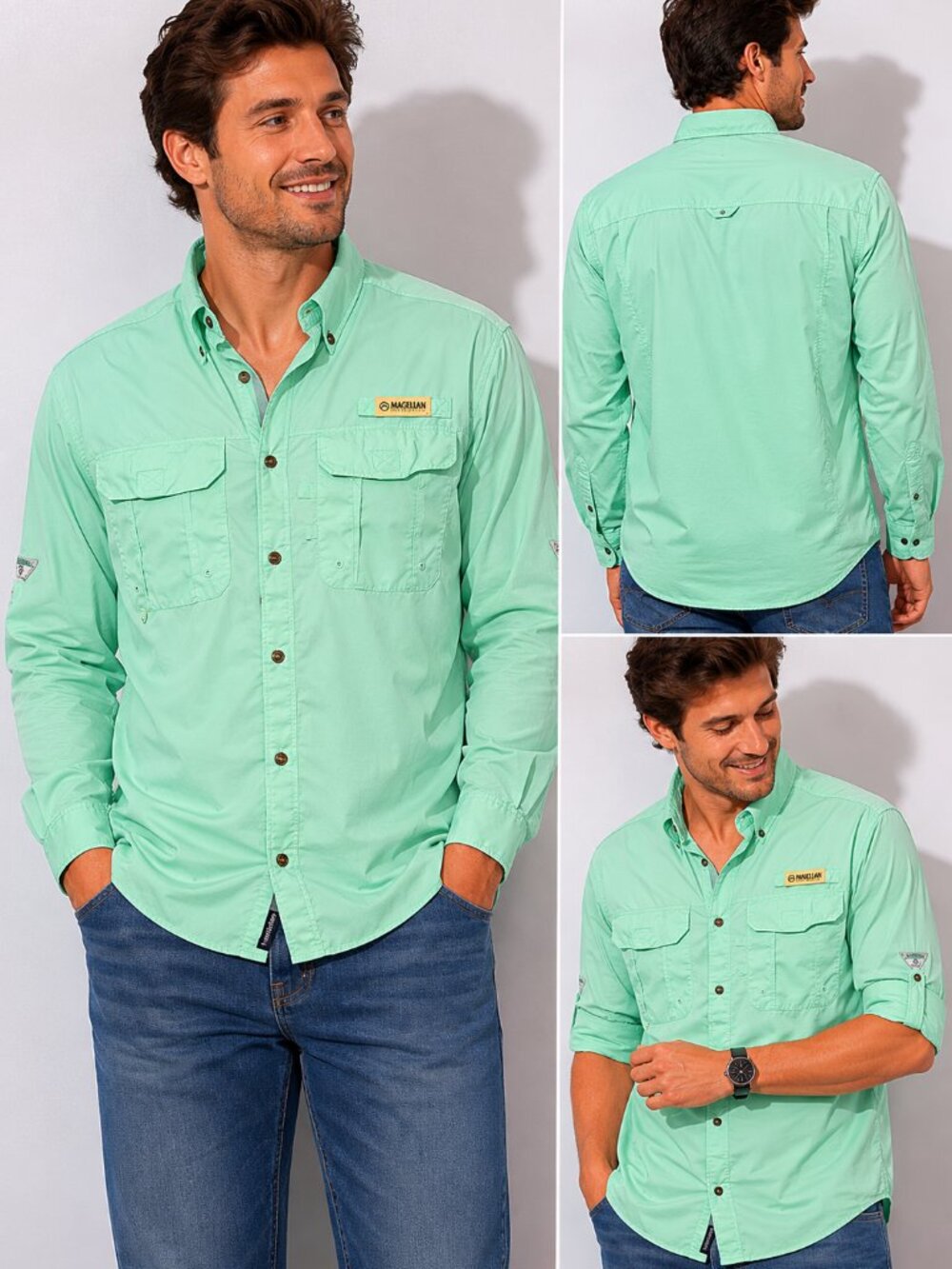 Magellan Outdoors Men’s Mint Green Long Sleeve Fishing Shirt Size S Relaxed Fit